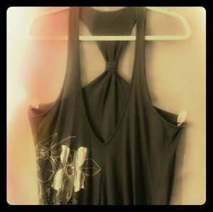 Silver flower printed, black tank top